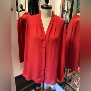 NWT Violet & Claire Vibrant Red Long Sleeve Semi-Sheer Blouse, Size Large